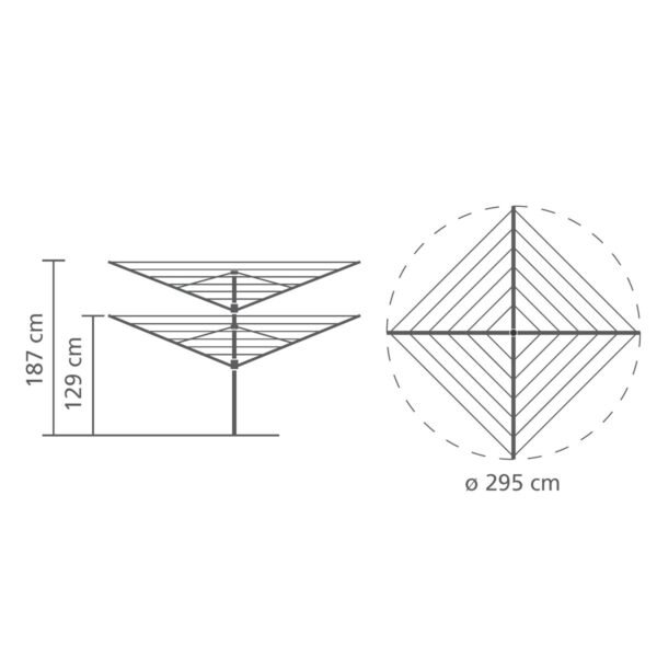 מתלה כביסה לגינה קרוסלה 60 מטר Lift-O-Matic ברבנטיה - מידות