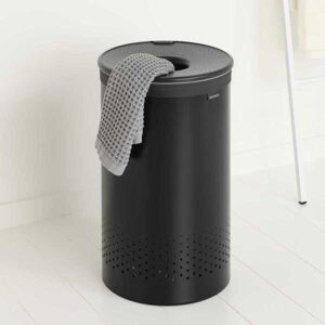 סל כביסה שחור מט 60 ליטר, מכסה פלסטיק Brabantia